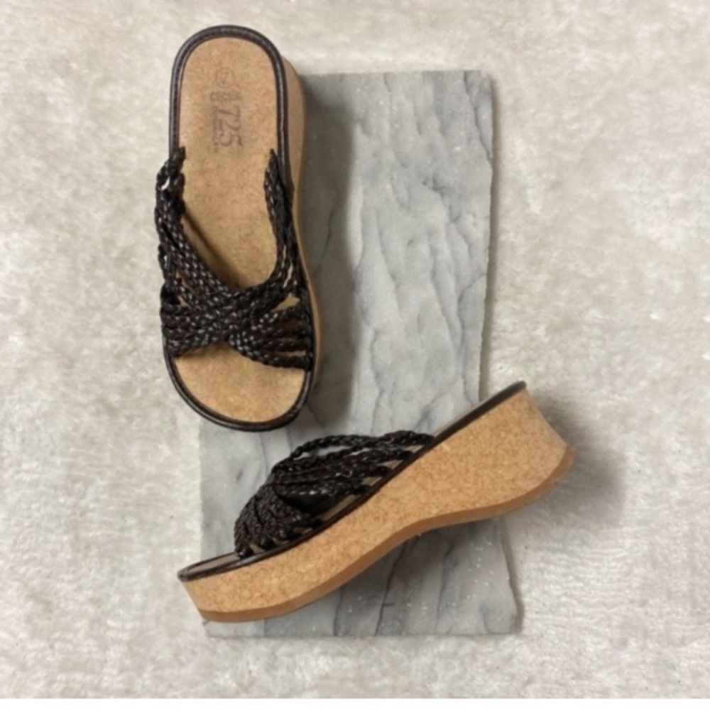 Vintage y2k 725 Walmart Wedge Platforms Sandals Size 7 Chunky Sole Faux Cork